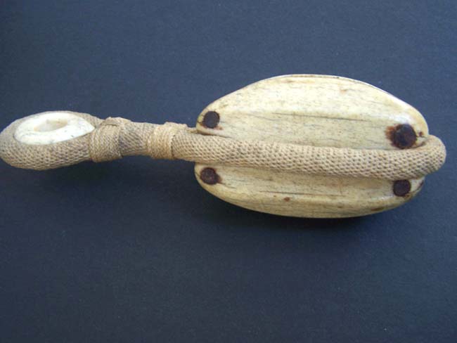 A Beautiful 19th century ANTIQUE Whalebone Ship's Block with Whalebone Grommet and Outstanding Ropework binding